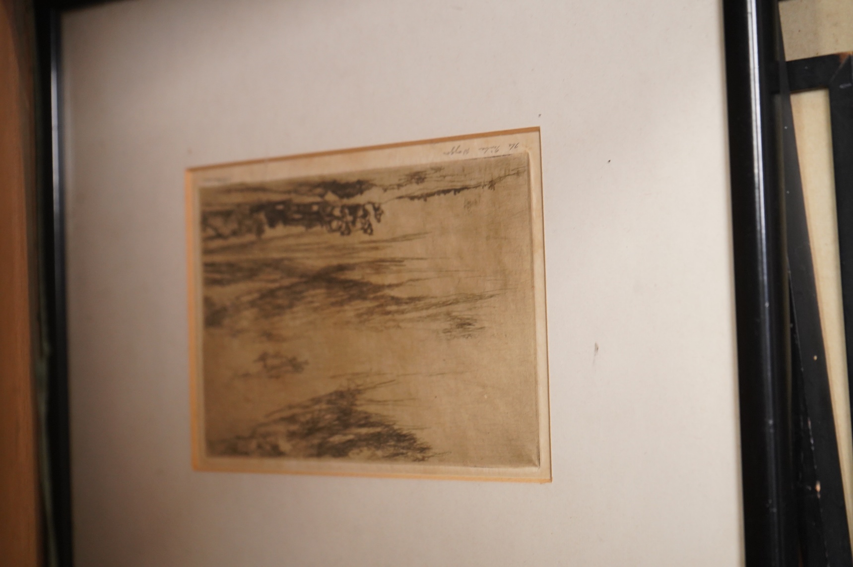 A collection of etchings and prints to include examples by C. Martyn, The Cat and Fiddle Inn, New Forest and a pair of etchings by Jackie Simpson, Graduation Hall, Narishal College, Aberdeen together with two pencil sket